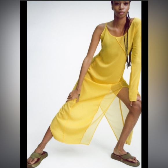 Zara Dresses & Skirts - Zara asymmetric gauze flowy yellow dress